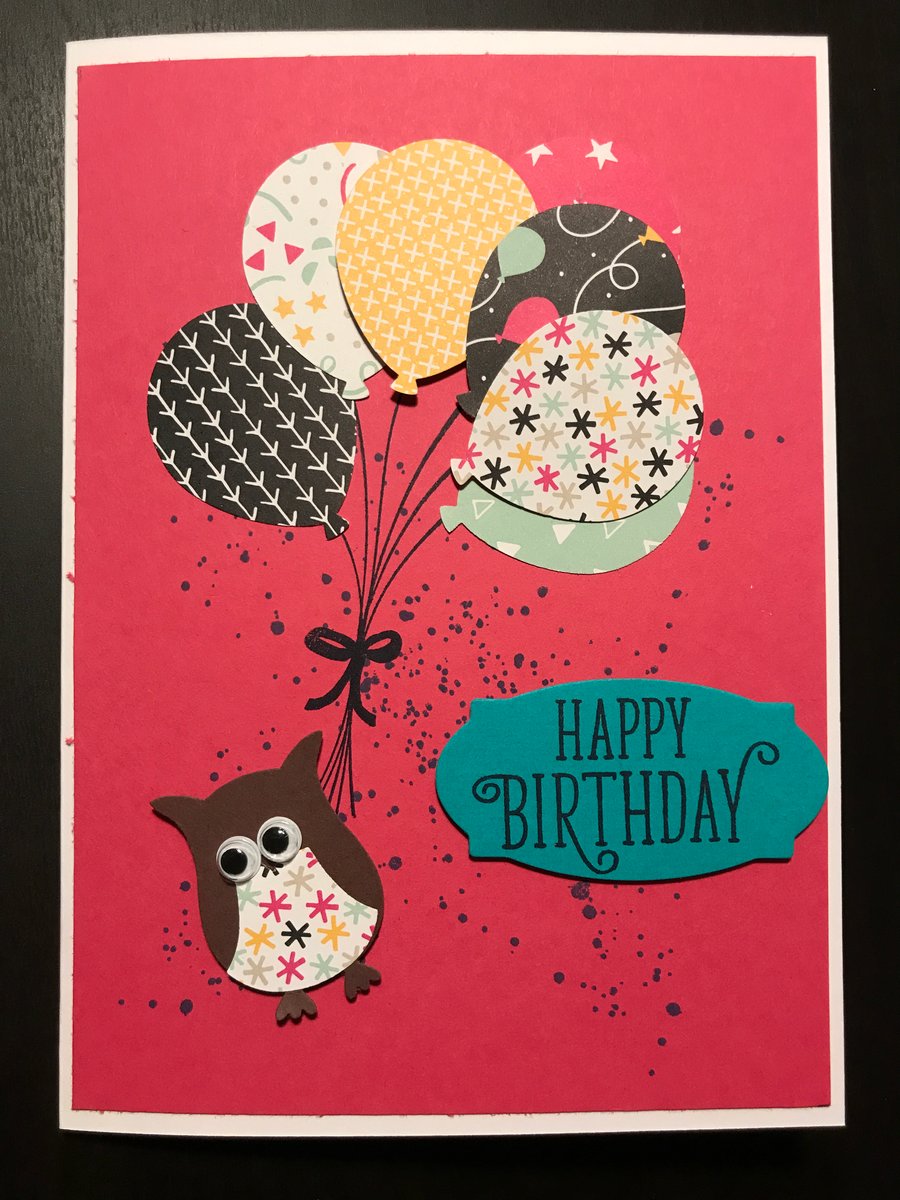 Birthday "Cute Owl with Bright Balloons" Card Personalised