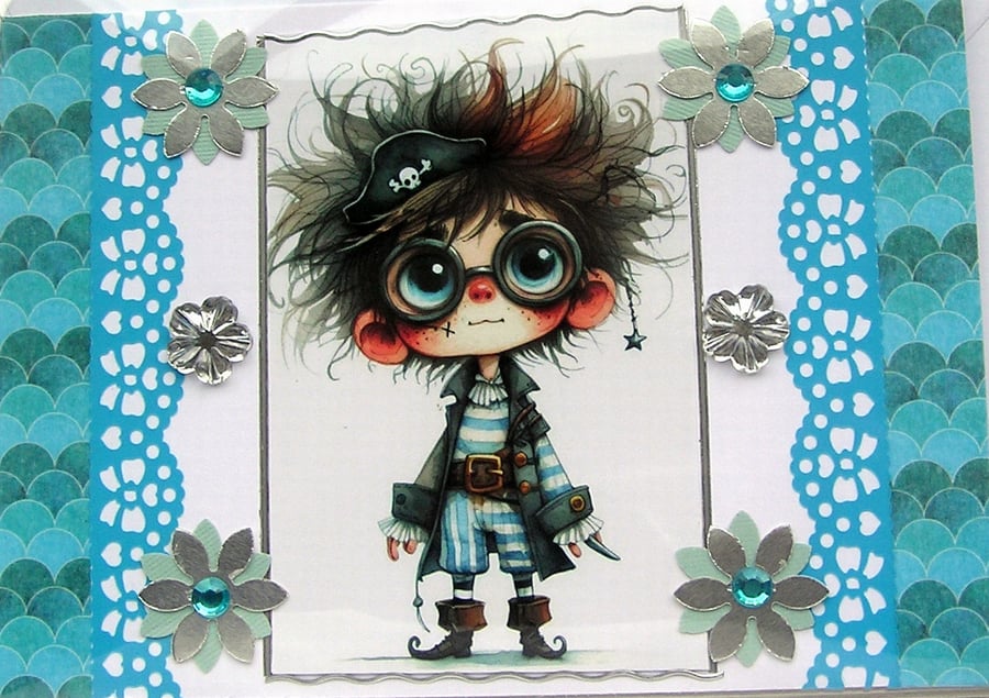 Pirate Prince - Hand Crafted Decoupage Greeting Card - Blank - 3044