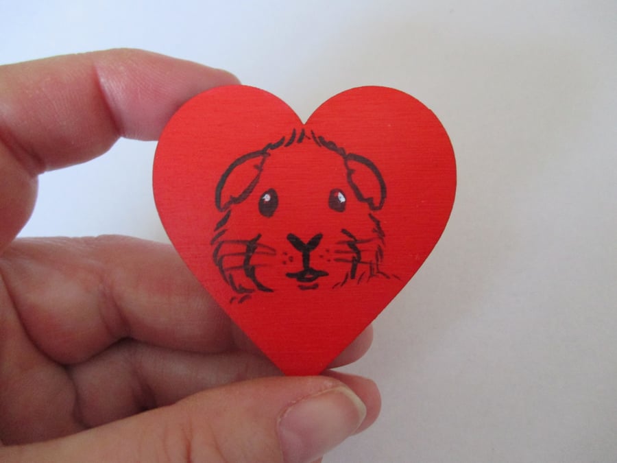 Fridge Magnet Guinea Pig Love Heart  Original Painting Wooden Heart Red