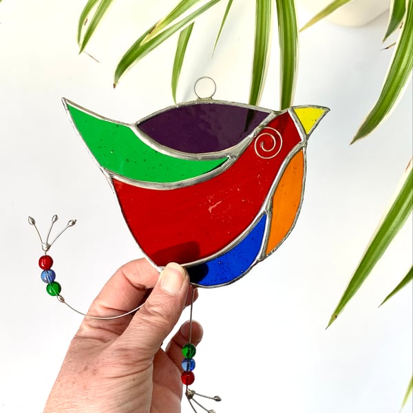 Stained Glass Funky Bird Suncatcher  - Multi 