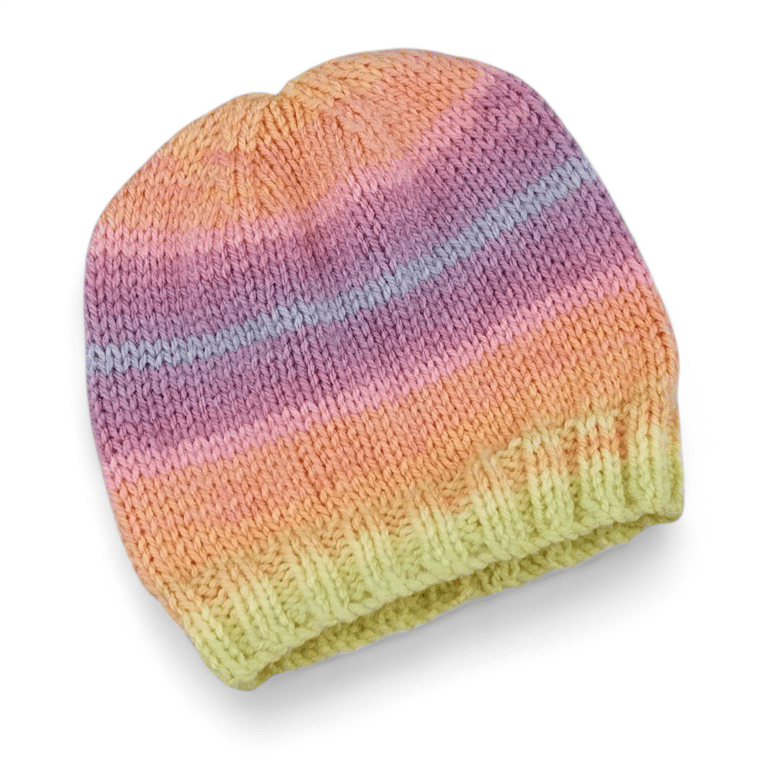 Hand Knitted Baby Hat for Girls, Pastel Stripes, Newborn Essential, Winter 