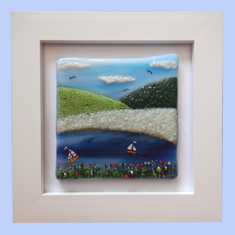 HANDMADE FUSED GLASS  'HIGHLAND LOCH' PICTURE