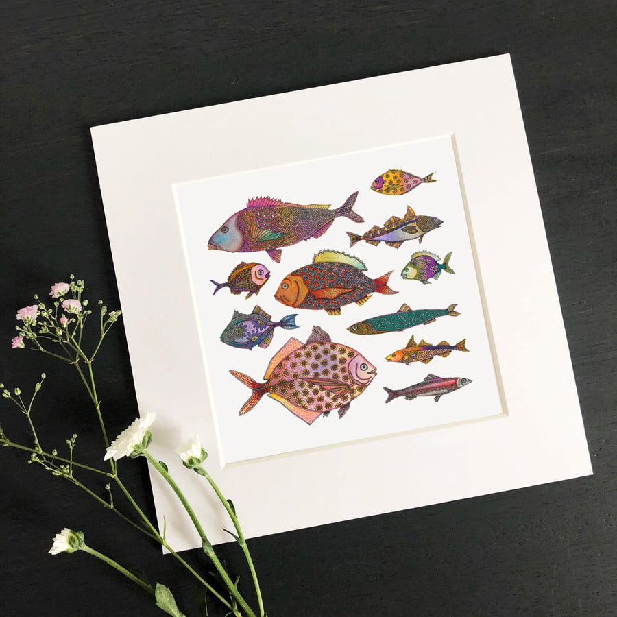 'Fish' 8" x 8" Mounted Print