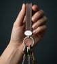 Dark Brown Full Grain Leather Strap Keychain Chrome Medallion Handmade UK - Image 2