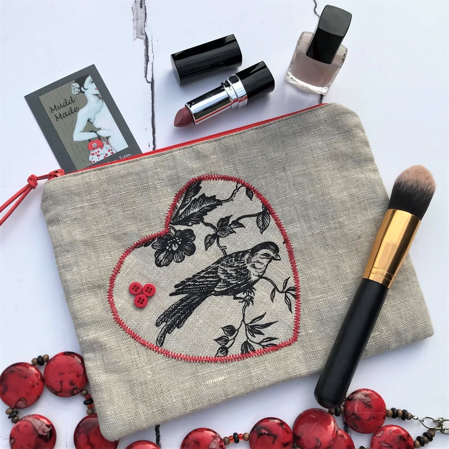 Linen Appliqued Zip Pouch