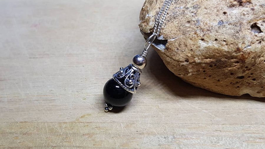 Black Tourmaline pendant. October birthstone