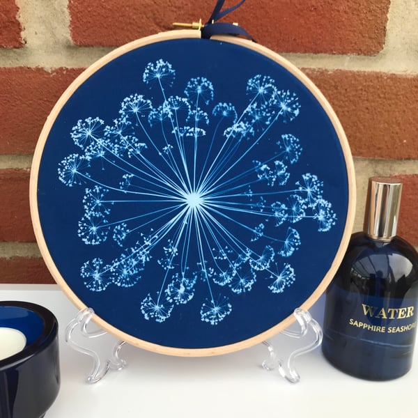 Original Gift, Cyanotype Botanical Art in a Hoop.