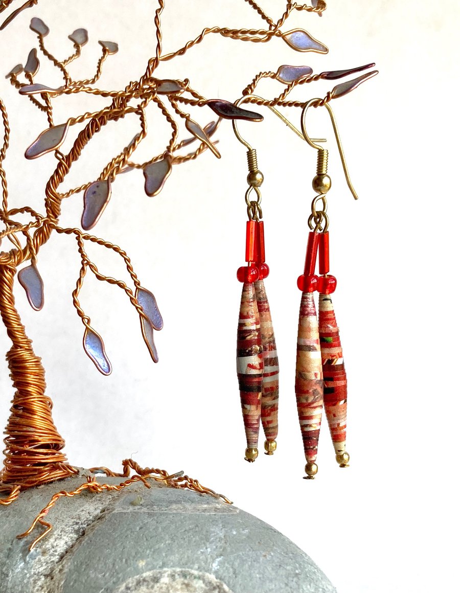 Red Mix Double Paper Bead Earrings 