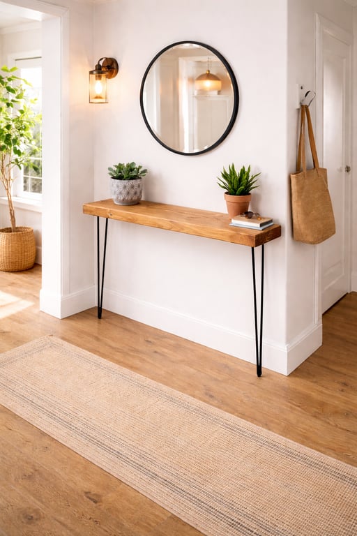 Rustic Solid Wooden Narrow Hallway Entrance Table with Metal Hairpin Legs