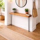 Rustic Solid Wooden Narrow Hallway Entrance Table with Metal Hairpin Legs