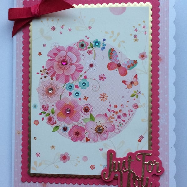 Birthday or Thank You Card Just for You Flowers... - Folksy