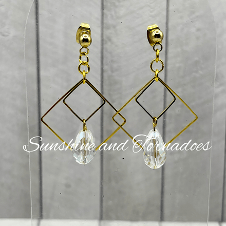 Gold Czech Crystal Geometric Earrings – Handmade Statement Jewellery.