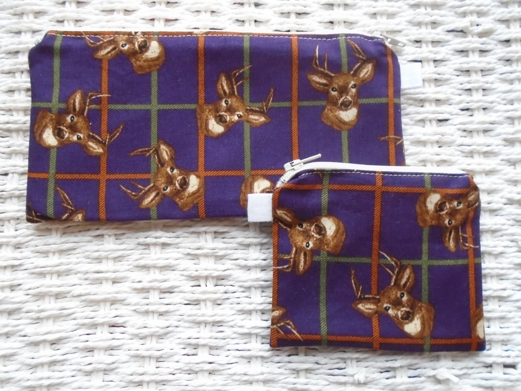 Gift Set Stags Pencil Case or Small Make Up Bag and Purse 