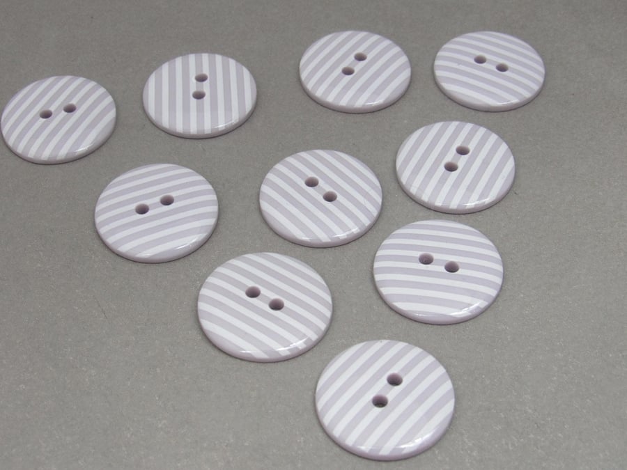 10 Candy Striped Pale Lilac Buttons