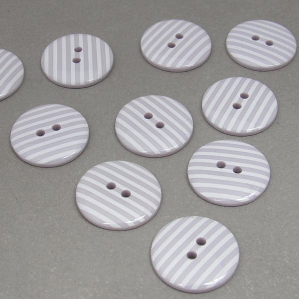 10 Candy Striped Pale Lilac Buttons