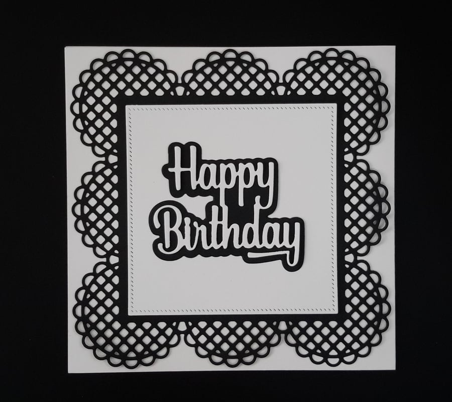 Happy Birthday Greeting Card - Black and White
