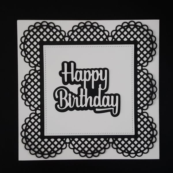Happy Birthday Greeting Card - Black and White