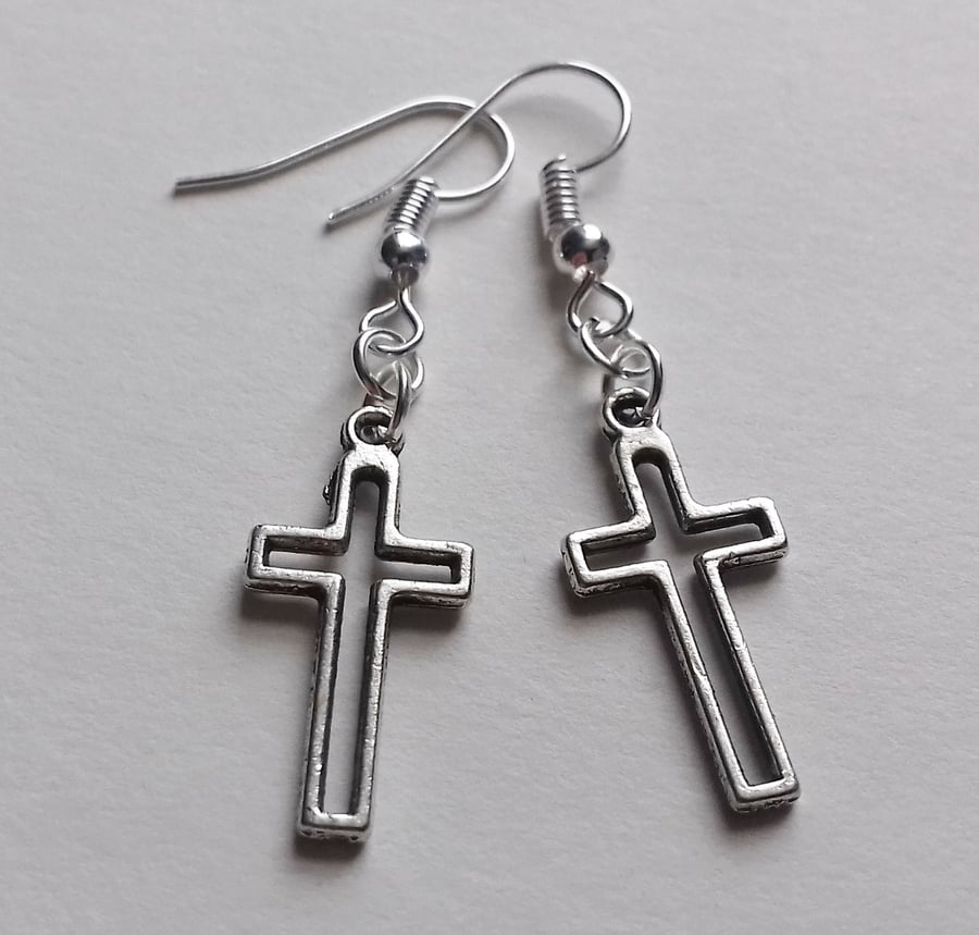 Simple Cross Silver Plate Earrings