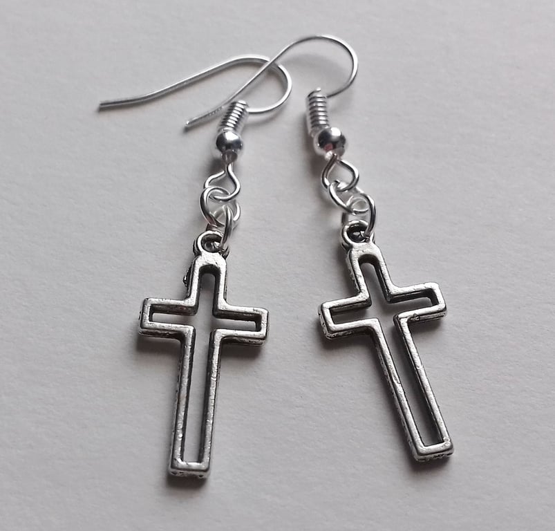 Simple Cross Silver Plate Earrings