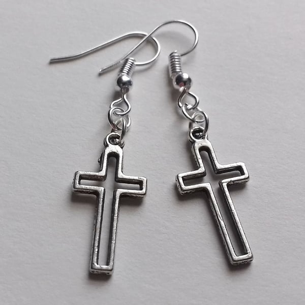 Simple Cross Silver Plate Earrings