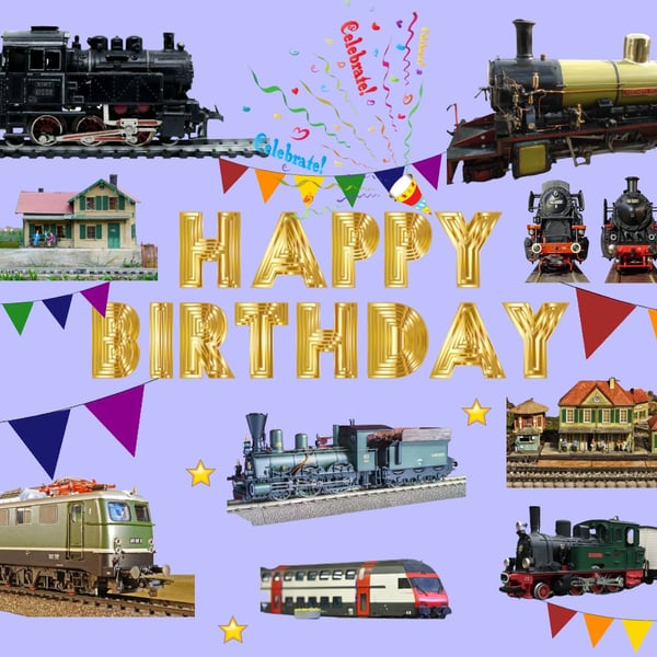 Model Trains Birthday Card A5 