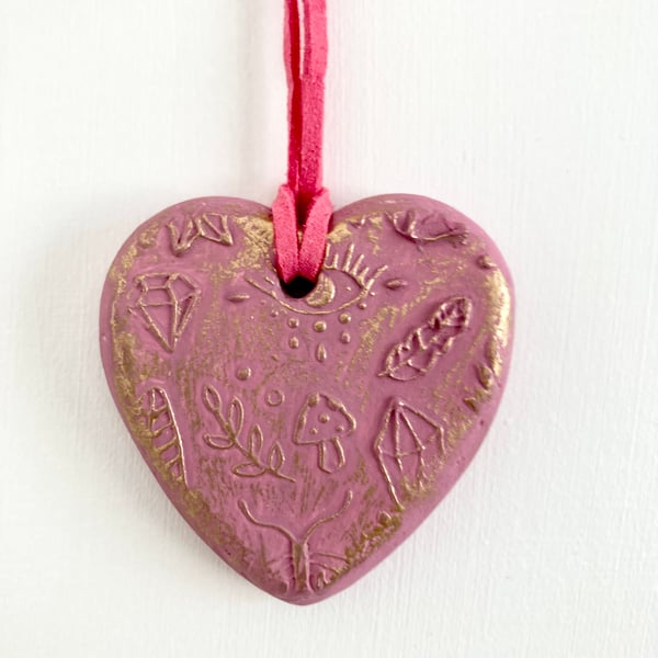 Pink Heart Hanging Decoration Mystical Symbols Boho Heart Gift