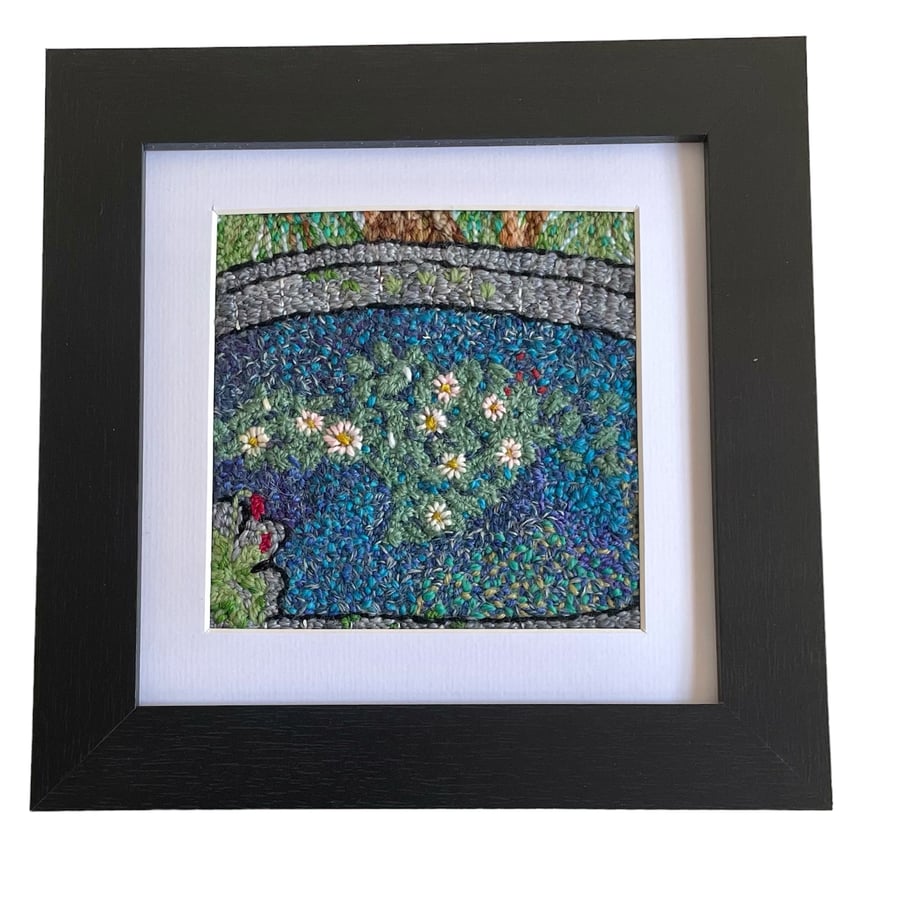 Textile Art - Hand embroidered picture - ‘The Lily Pond at Homeyards’