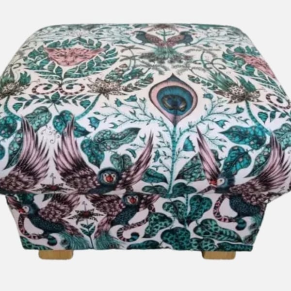 Storage Footstool Emma J Shipley Amazon Pink Fabric Pouffe Botanical Birds 