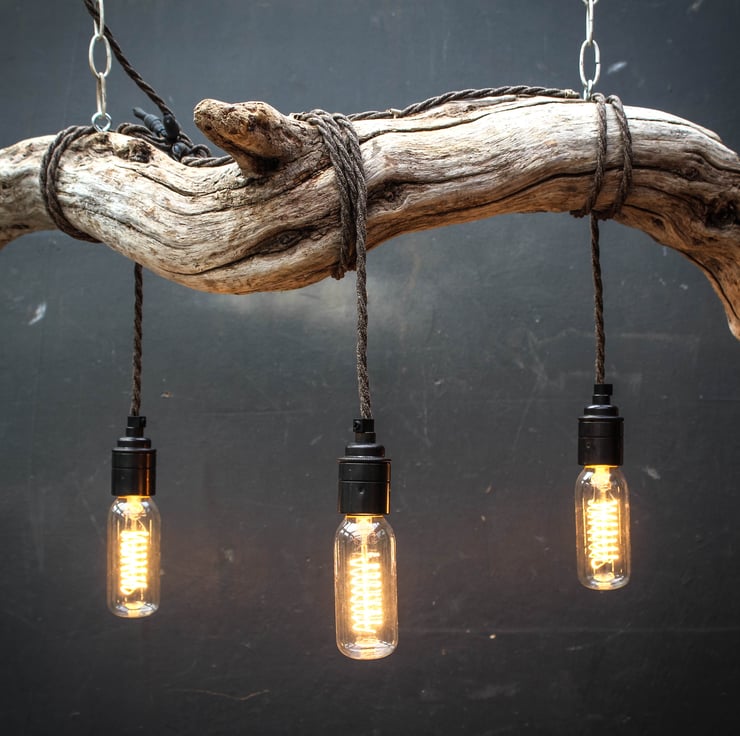 Driftwood Chandelier,Vinatge filament Folksy
