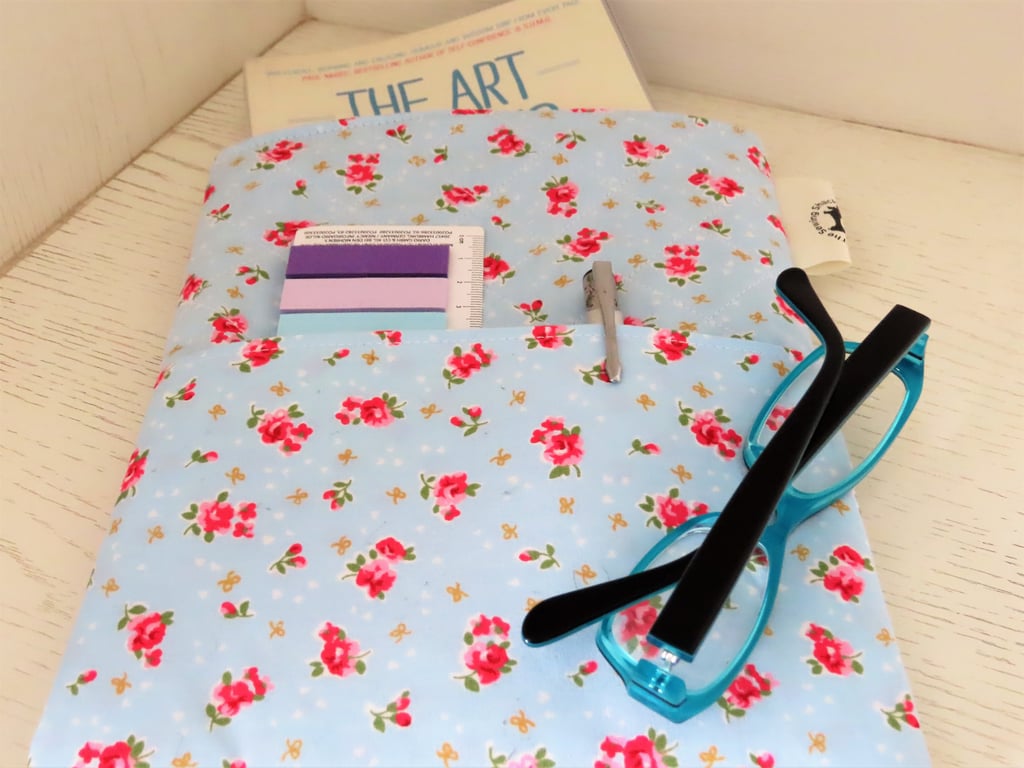 Handmade, Quilted Book Sleeve ,  Blue Floral.