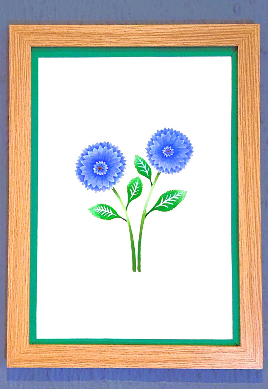 Unique Made in UK Framed A3 Print Dahlia Dark Green Border Wallart Gift Handmade