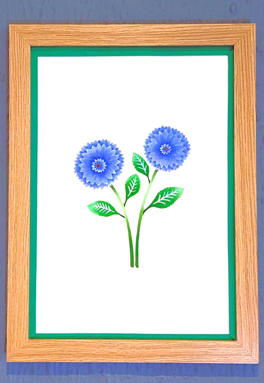 Unique Made in UK Framed A3 Print Dahlia Dark Green Border Wallart Gift Handmade