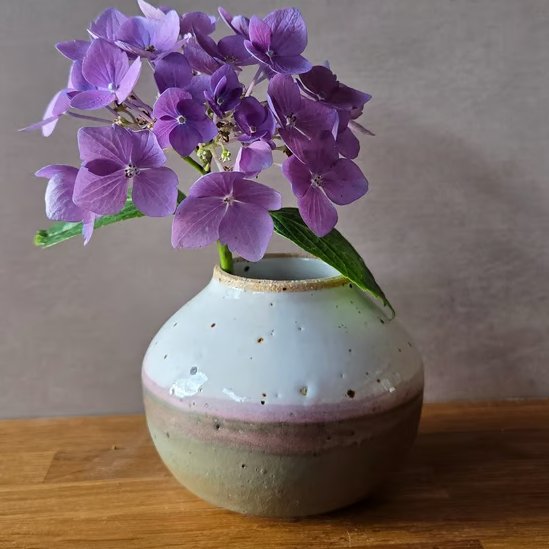 Summer Seconds - Small Green and White pottery bud vase