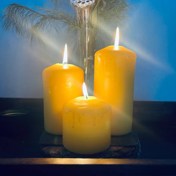 Beeswax Pillar Candles Set of 3 Long Burn Unscented Eco-Friendly Wedding & home
