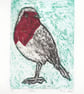 Robin One-Off Hand Pulled Collagraph Print with Red Chine Colle - Image 1