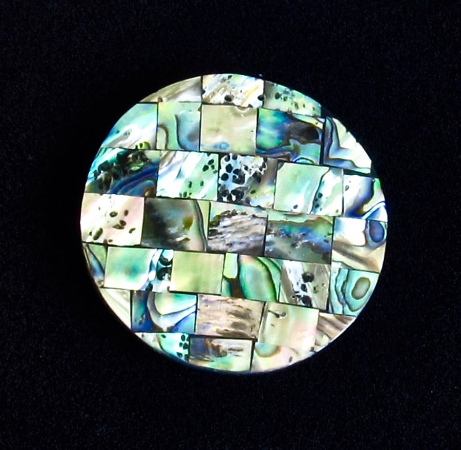 Abalone Pendant, Round Kaleidoscopic Mosaic Medallion  (59mm)