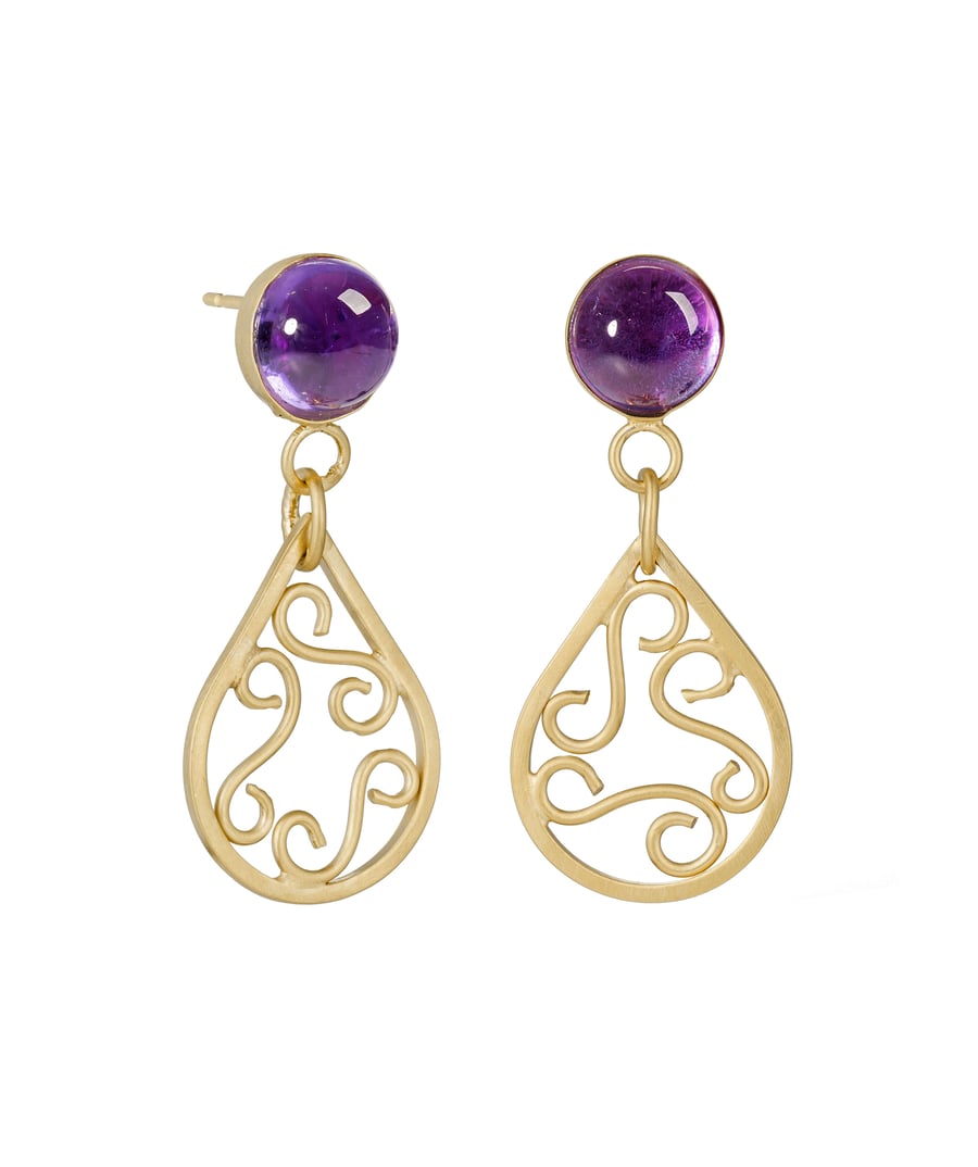 Lagrima by Fedha - amethyst-set filigree dangles in 24 carat gold-plated silver
