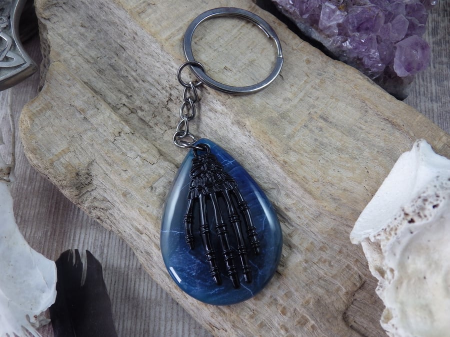 Gothic Witchy Bag Charm, Gemstone Keyring Keychain, OOAK