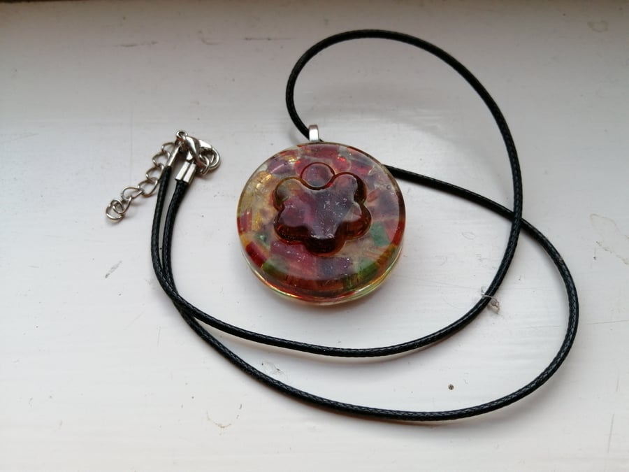 Stained Glass Resin Multicoloured Round Pendant