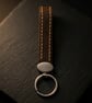 Dark Brown Full Grain Leather Strap Keychain Chrome Medallion Handmade UK