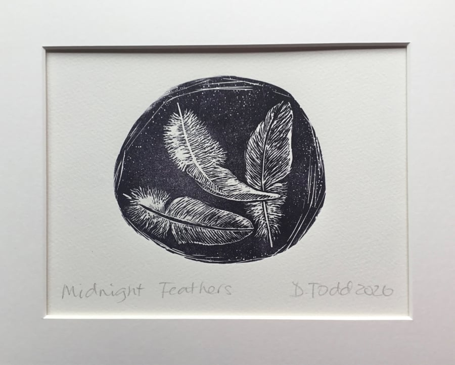 'Midnight Feathers ' Linocut Print