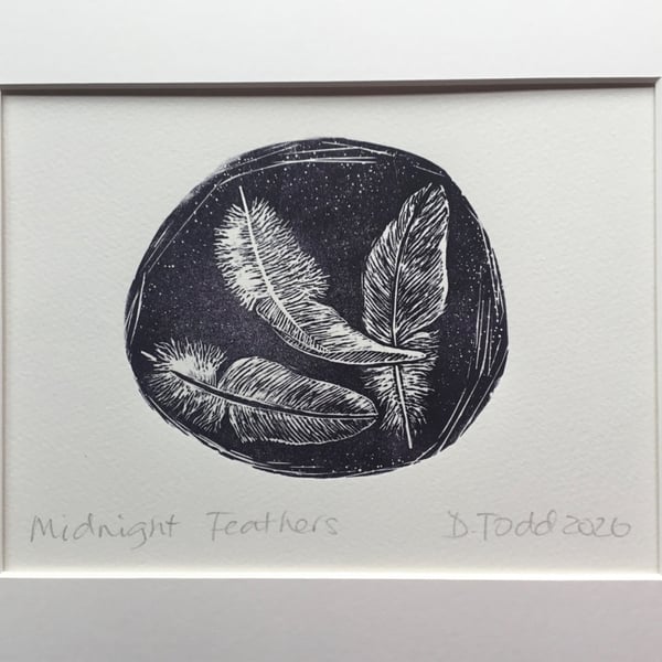 'Midnight Feathers ' Linocut Print