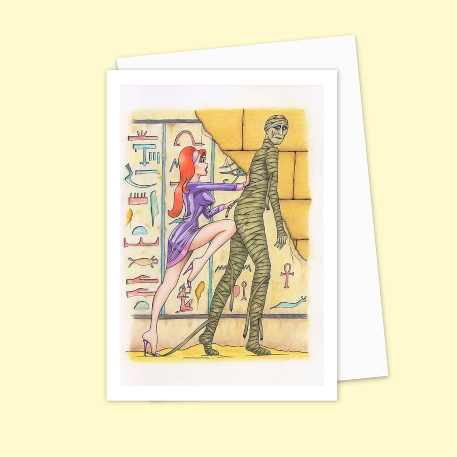 Egyptian Mummy Greeting Card: Hand Drawn Comic Horror Illustration (502)