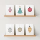 Pack of 6 -  Christmas Cards - A6 White Linen Note Cards & Envelope Set