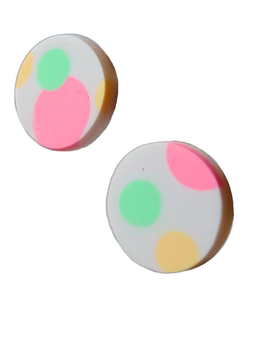 Pastel Polka Dot Polymer Clay Stud Earrings – Handmade