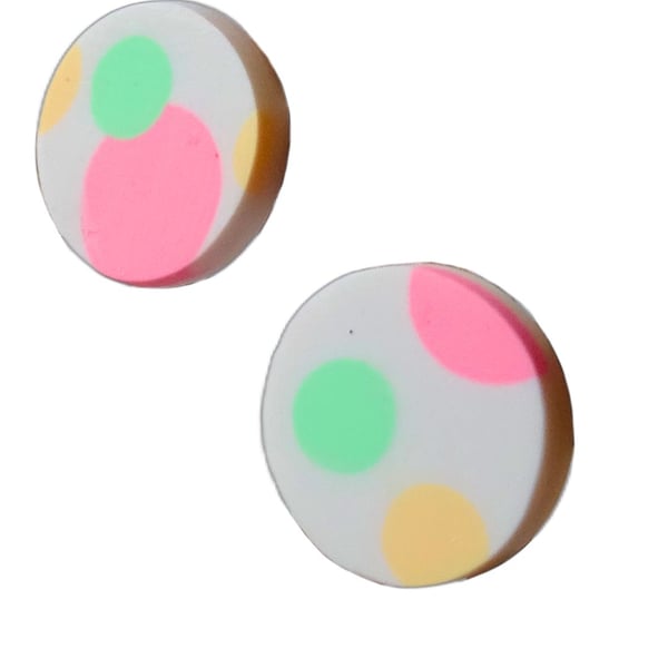 Pastel Polka Dot Polymer Clay Stud Earrings – Handmade
