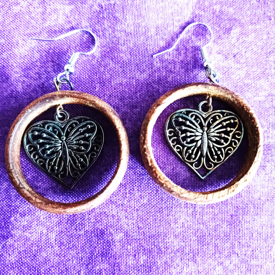 WOODEN HOOPS XXL (30mm) with Filigree butterfly- Vaentine Special