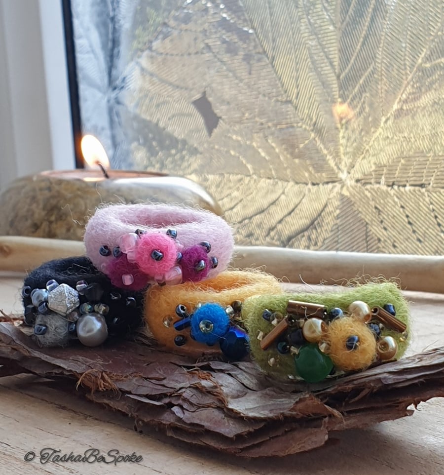 Handmade felted ring Wool ring Unique textile jewellery Birthday gift for her