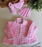 Designer Baby Girls Hand Knitted Jacket, Booties & Hat Set 0-3 Months Size - Image 5