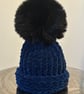 Handmade Baby Navy Hat with Black Pom Pom 